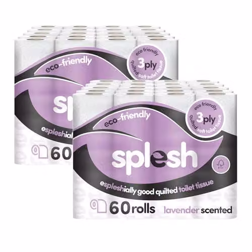 Cusheen Splesh Lavender Scented Toilet Roll 120 Rolls, 3 Ply Quilted White Bulk Family Pack – 1