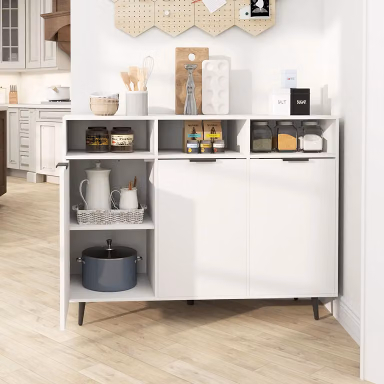 Costway Modern White Sideboard Buffet Cabinet and Kitchen Storage Unit with Shelves