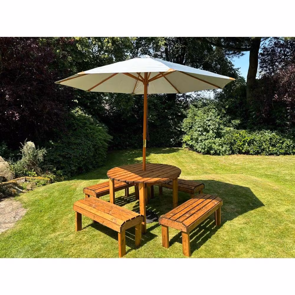 Charles Taylor Eight Seater Garden Furniture Round Table Set in Brown, W/D/H: 230 x 230 x 80 cm – 2