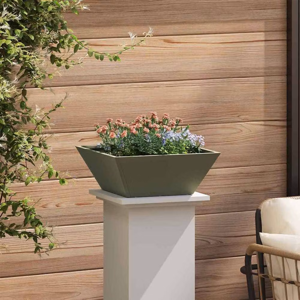 Berkfield Home Green Garden Bowl Planters, 5 Piece Set in Olive Green Steel, W/D/H: 40 x 40 x 15 cm – 4