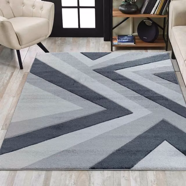 Desire Rugs Valencia Modern Geometric Zig Zag Carved Area Rug in Grey and Black, W: 160 cm, L: 230 cm