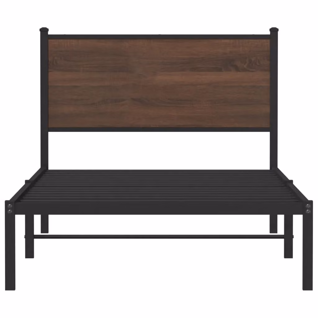 Berkfield Home Metal Bed Frame in Brown Oak, W/D/H: 100 x 190 cm – 3