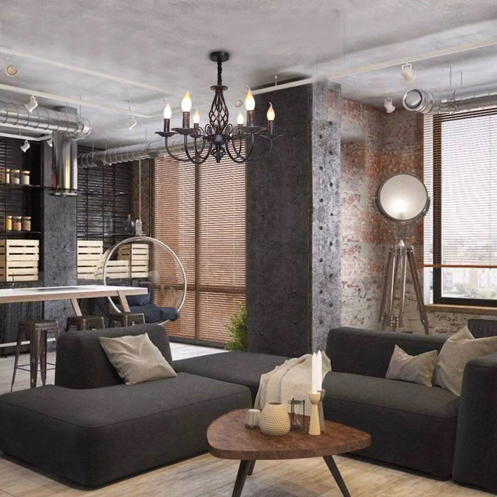 NIVOR 6-Light Adjustable Rustic Vintage Pendant Light in Black – 4