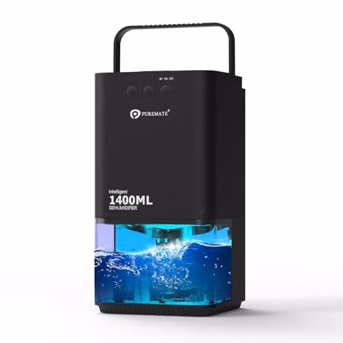 PureMate 1400ml Electric Dehumidifier with Ultra Quiet Operation and Auto Shut Off in Black and Multicolour – 1