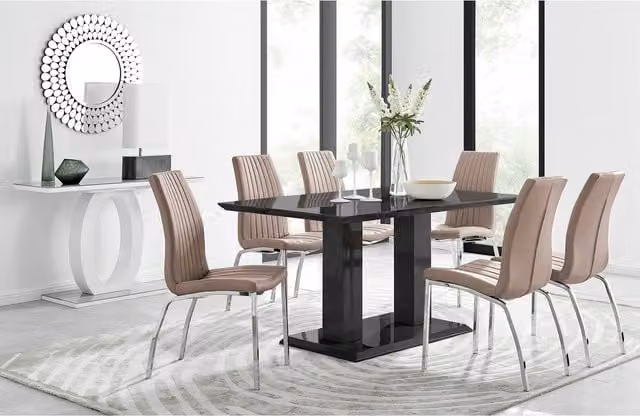 FurnitureboxUK Imperia Black Dining Set with 6 Isco Chairs in Cappuccino and Yellow