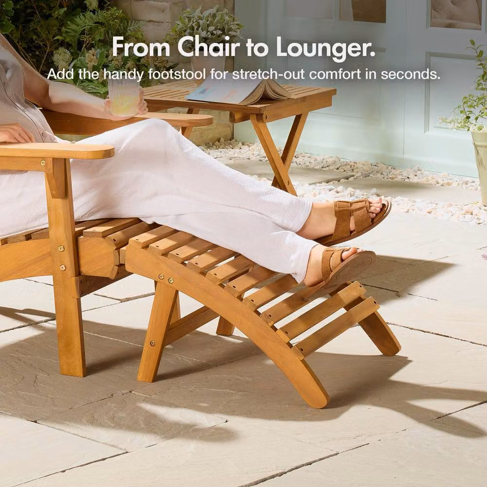 VonHaus Hudson Acacia Wooden Adirondack Garden Chair and Matching Footstool in Brown – 4