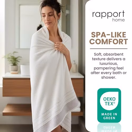 Rapport Home Dakota Stripe Cotton Bath Sheets 2 Pack in White and Beige, W: 90 cm x L: 140 cm, 500 GSM – 4