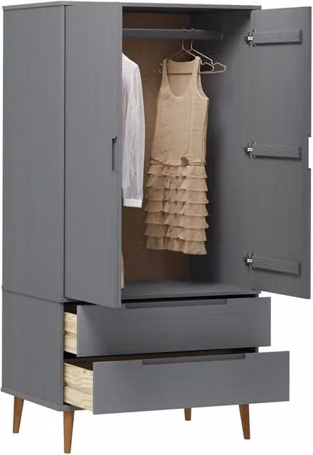 Berkfield Home MOLDE Grey Solid Wood Pine Wardrobe W/D/H: 90 x 55 x 175 cm – 1
