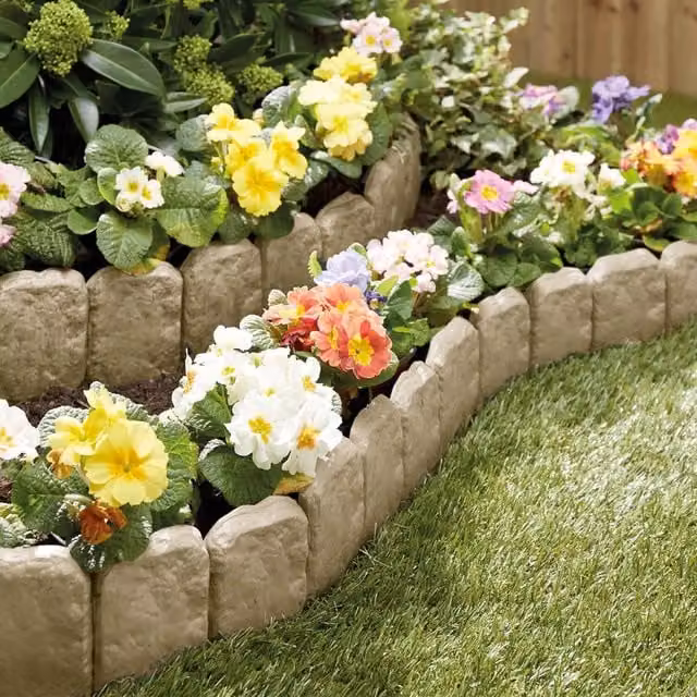Coopers of Stortford Pack of 10 Cotswold Stone-Effect Plastic Lawn Edging, W25 x H10cm, Grey/Sand/Beige – 1