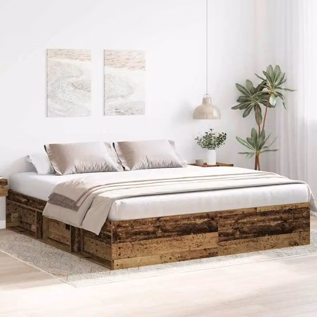 Berkfield Home Durable Rustic Bed Frame in Brown, W/D/H: 200 x 35 x 203 cm