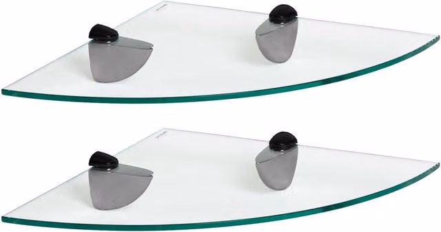 Harbour Housewares 2x Wall-Mounted Glass Corner Shelves in Transparent and Black – 4