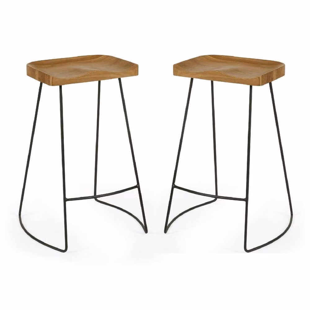 netfurniture Hampton Bar Stool Set of 2 in Brown and Black with Oak Wood and Metal Frame – 2