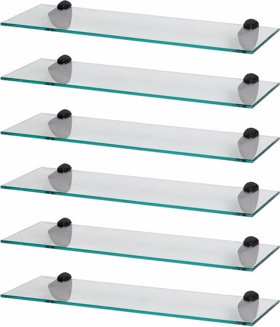 Harbour Housewares Black Floating Glass Wall Mounted Shelf, Width: 60 cm