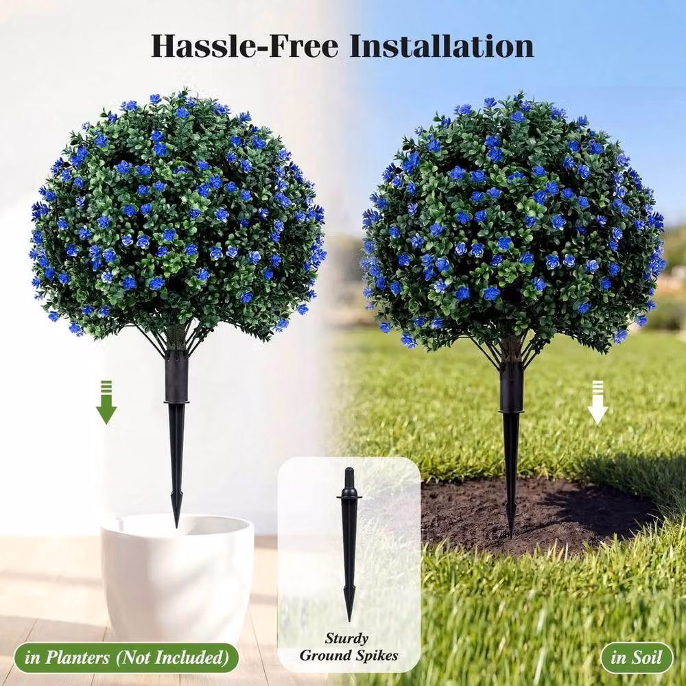 VOGREX 2-Pack Green and Purple Faux Floral Topiary Trees, Height: 70 cm – 5