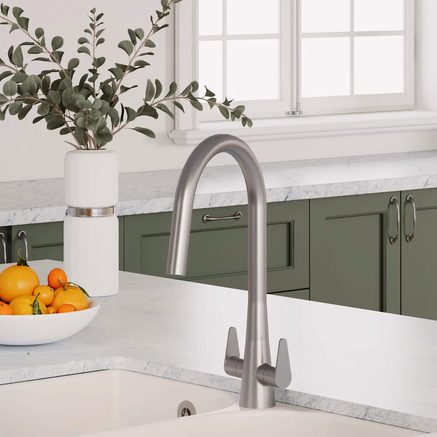 Balterley Situla Kitchen Mono Mixer Tap with Dual Lever and Swivel Spout, Brushed Nickel – 2