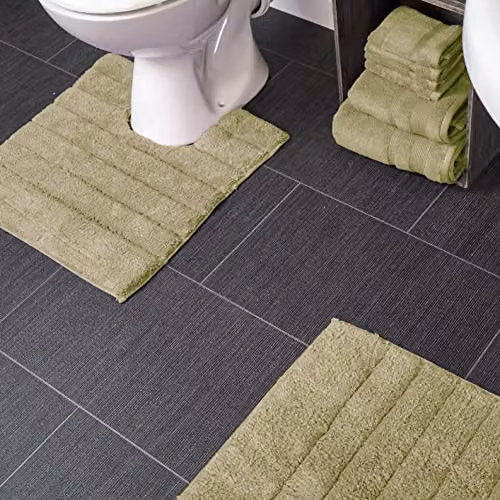 Allure Bath Fashions 2 Piece Ribbed Cotton Bath and Pedestal Toilet Mat Set in Green – 2