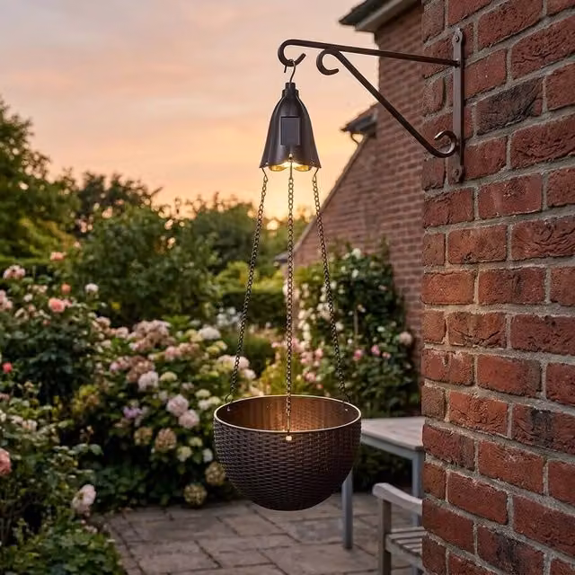 Garden Greatness Solar LED Hanging Basket Light with Rattan Effect in Brown