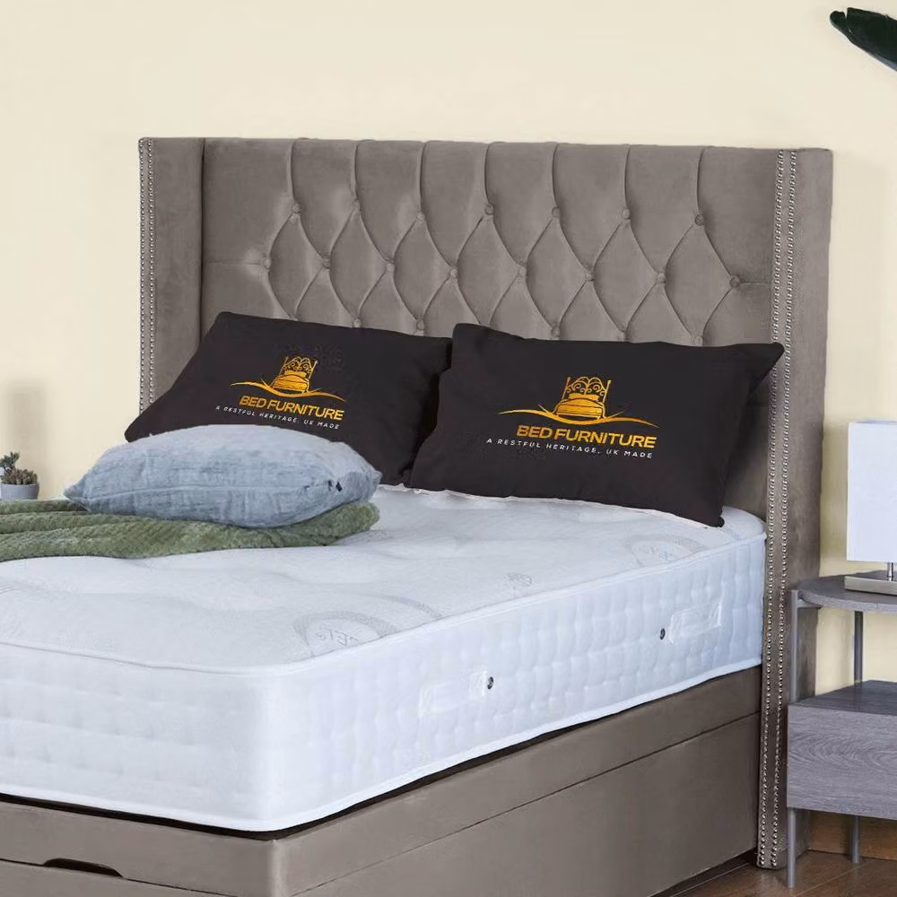 UK Bed Furniture Francesca End Lift Divan Ottoman Bed with 54 Inch Diamond Headboard in Light Beige, Size: Super King, W/D/H: 200 x 137.16 x 200 cm – 2