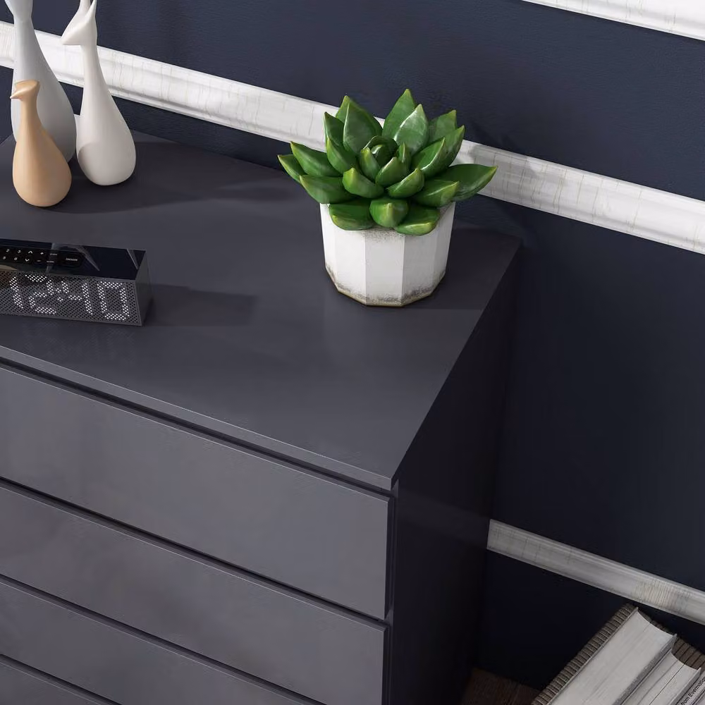 STILVORA Modern Grey Glossy Chest of Drawers with 5 Soft-Close Drawers – 5