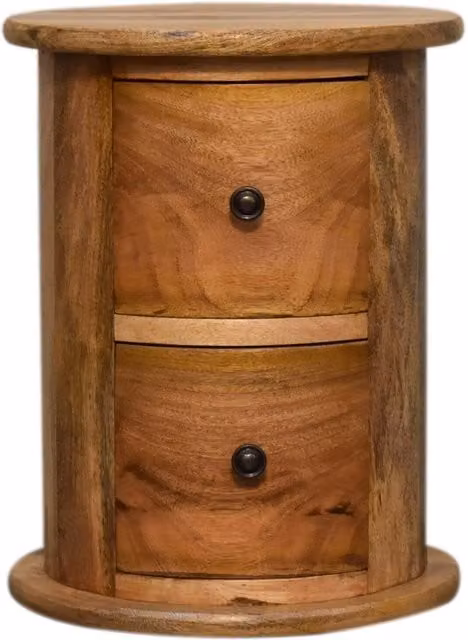 KDMK Country Style Mango Wood 2 Drawer Mini Drum Chest in Brown