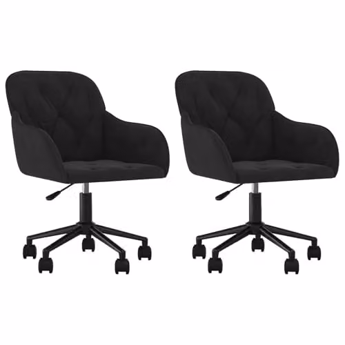 vidaXL Set of 2 Modern Black Velvet Swivel Dining Chairs W/D/H: 55 x 59.5 x 77 cm