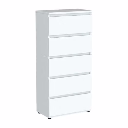 Spot on dealz White 5 Drawer Modern Slim Chest of Drawers and Bedside Cabinet – 1