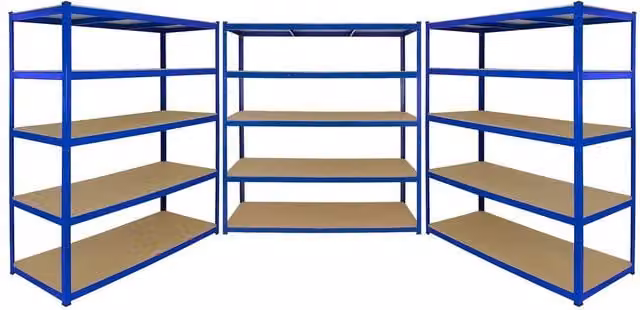 Monstershop Monster Racking T-Rax Extra Wide Storage Shelves with 3 Adjustable Shelves, Blue, H 180 x W 160 x D 60 cm