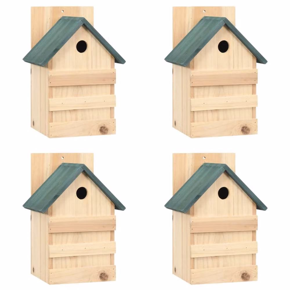 Berkfield Home Set of 4 Rustic Hanging Bird Houses in Beige and Green Firwood, W/D/H: 23 x 19 x 33 cm – 2