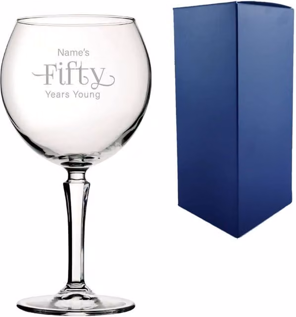 Uniqueful Personalised 50th Birthday Hudson Gin Cocktail Glass in Clear Glass – 1