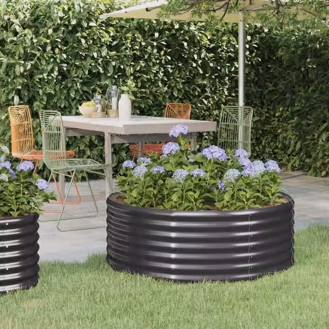 Berkfield Home Garden Powder-coated Steel Raised Bed in Anthracite Black, W/D/H: 100 x 100 x 36 cm