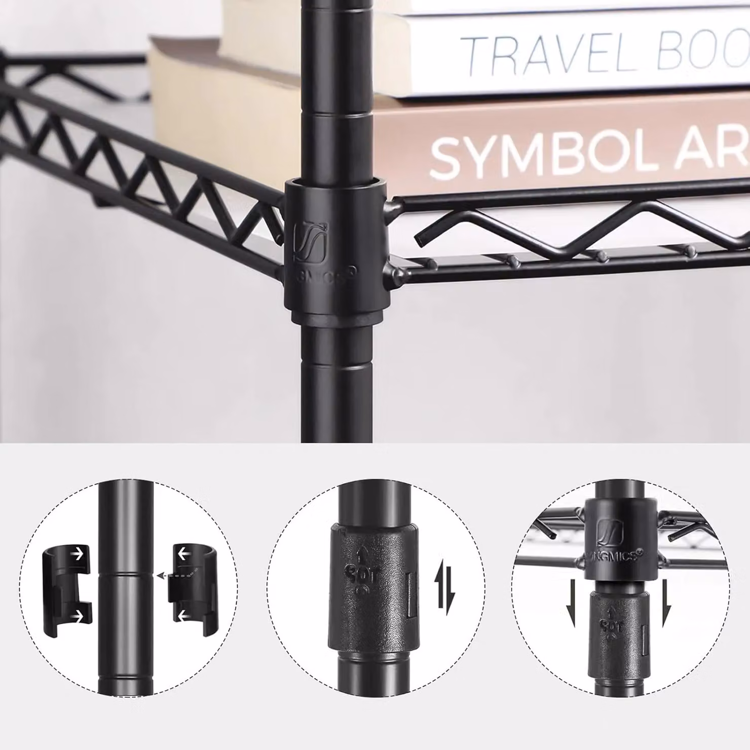 SONGMICS Compact Expandable Metal Bathroom Shelf with Adjustable Shelves and Hooks in Matt Black – 3