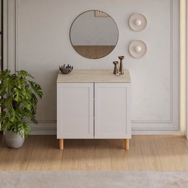 Decorotika Boli Sideboard in White and Travertine Stone