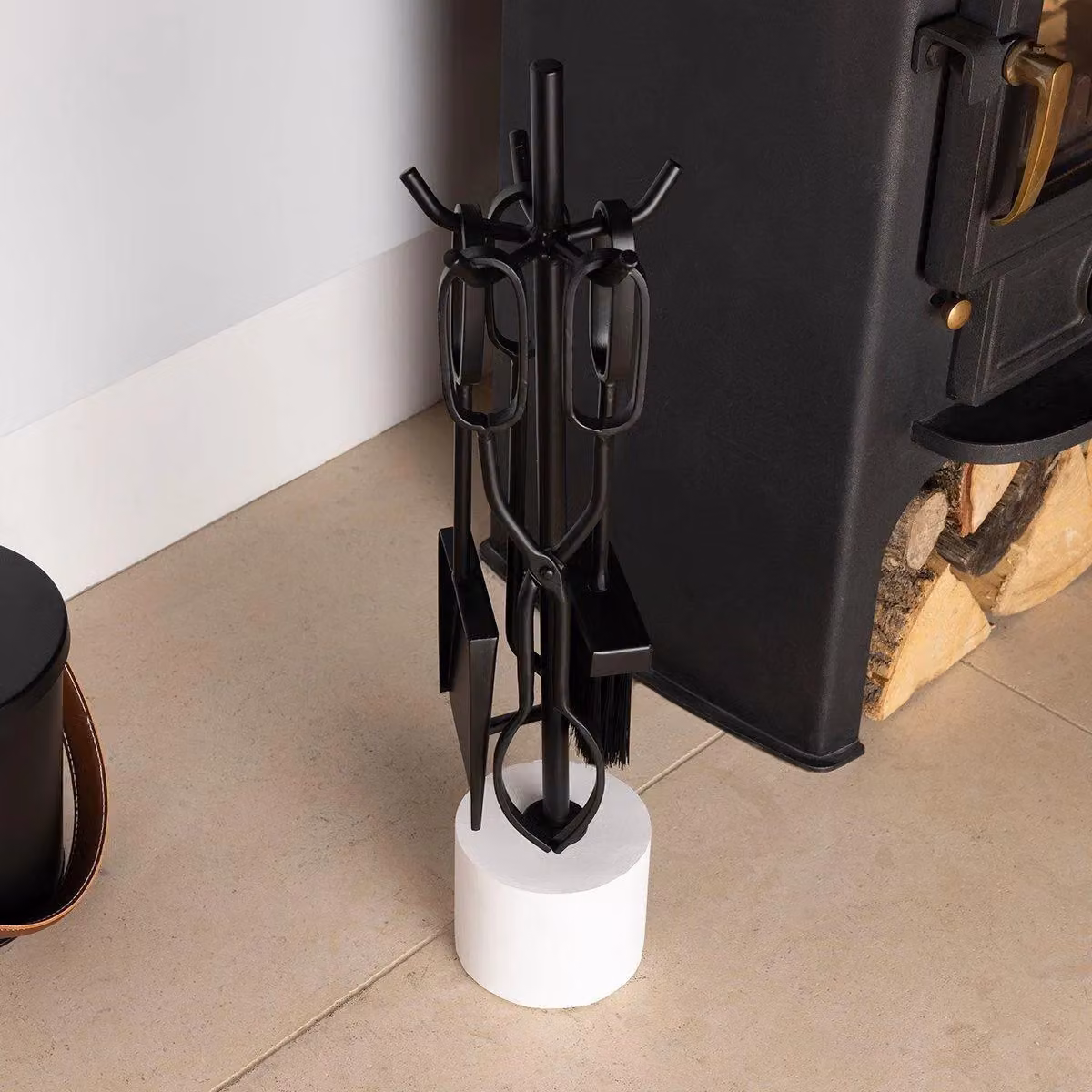 Charles Bentley Birch Fireside Companion Set with Freestanding Metal Stand in Black – 2