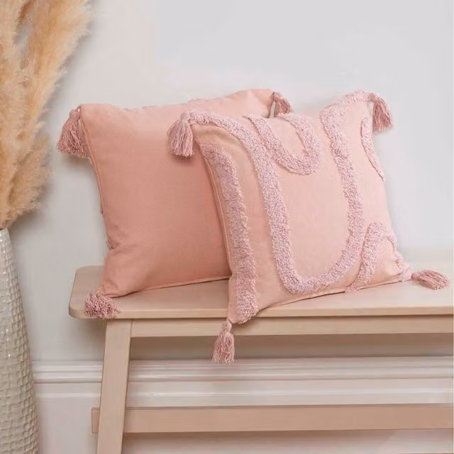 Rapport Home Cabana Tufted Square Cushion Cover, Pink, W/D/H: 43 x 43 x 43 cm