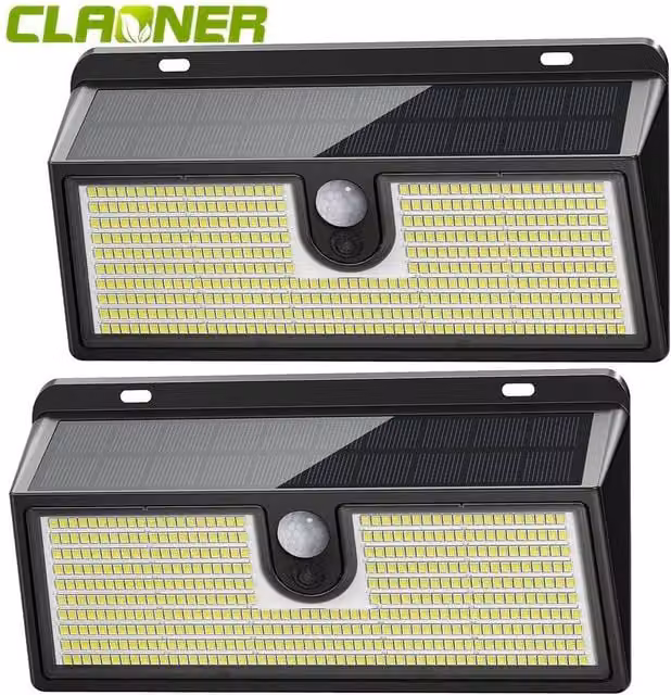 SPETLEK Solar Power Wall Light with 452 LEDs, 2 Pack, Black