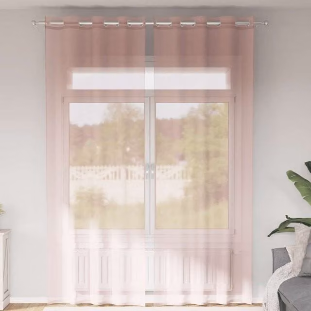 Berkfield Home Pink Voile Fabric Panel Curtains with Eyelets, 2 Pack, W: 140 cm, H: 260 cm