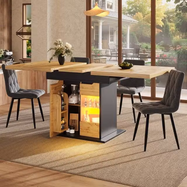 Rolipo Black Telescopic Extendable Rectangular Dining Table for 4-6 People