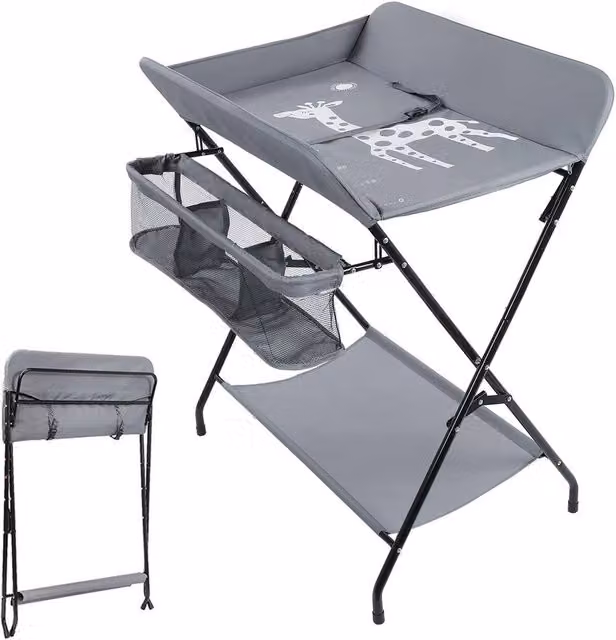 Dprodo Foldable Changing Table and Clothes Storage Station in Grey – 1