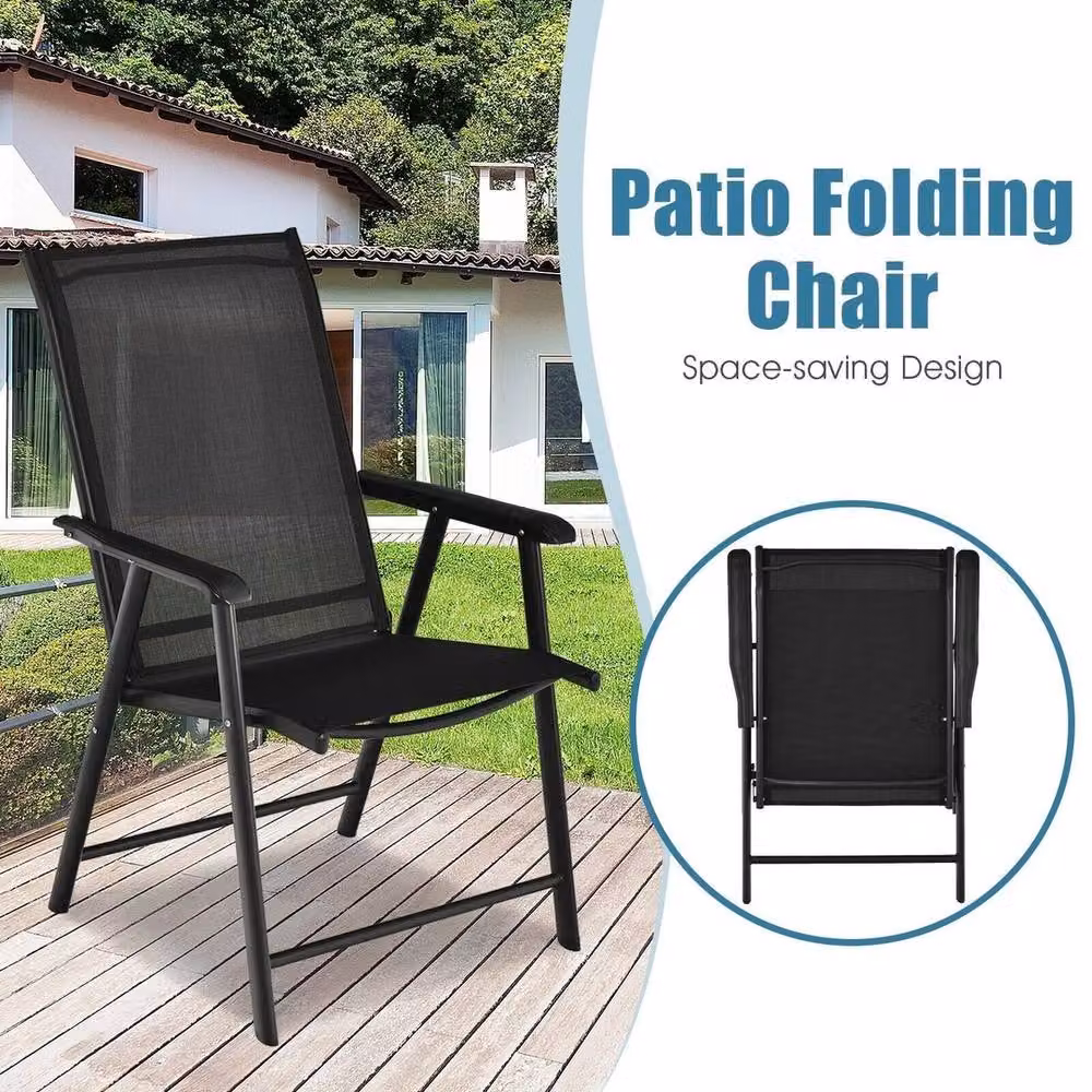 VOGREX 2 Pack Outdoor Folding Dining Armchairs in Black Metal – 4