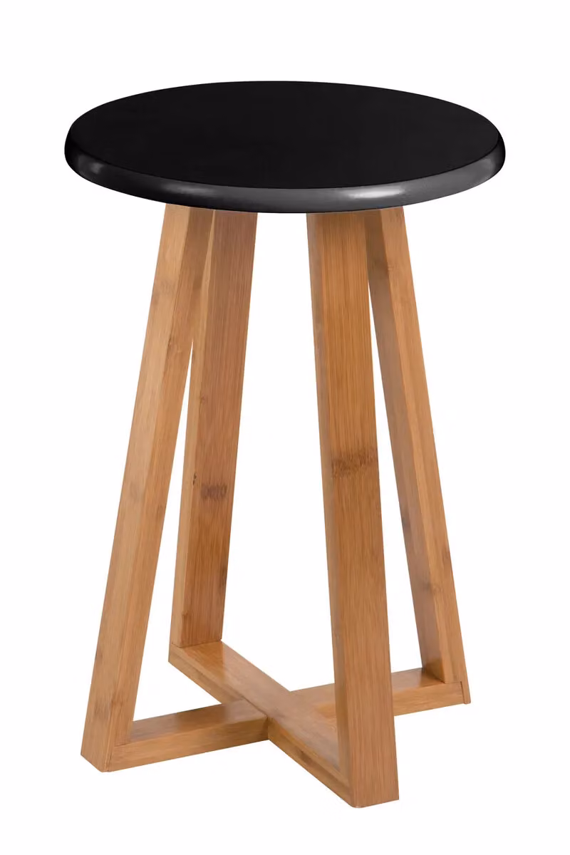 Orsina Blue and Natural Bamboo Round Industrial Stool – 2