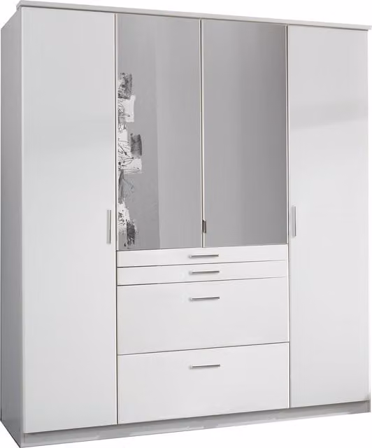 Aachen Modern 4 Door and 4 Drawer Wardrobe with 2 Mirrors in Matt Alpine White