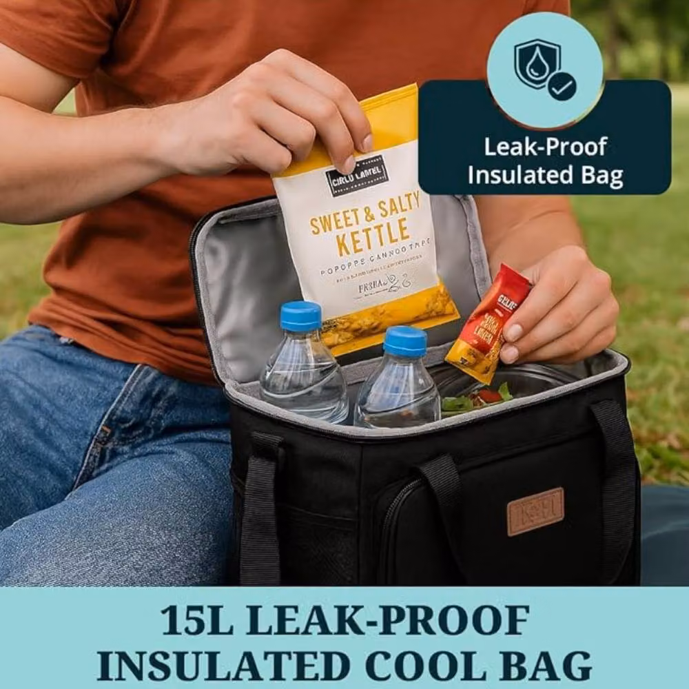 Kingsley & Harper 15L Insulated Leakproof Cool Bag in Black – 7