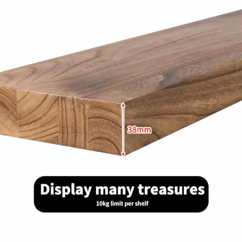 Levede Set of 2 Floating Wall Shelves in Natural Brown Rustic Solid Paulownia Wood with Steel Brackets, W: 91 cm – 3