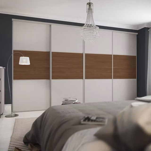 Spacepro Classic 3 Panel Sliding Wardrobe Door Kit in Dove Grey and Walnut, Height: 237 cm