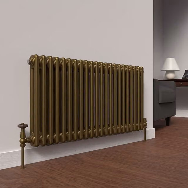 Lux Heat Horizontal 2 Column Steel Radiator in Antique Brass, H: 50 cm x W: 101 cm