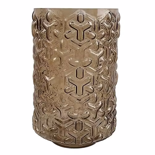 Leaf Embossed Floral Glass Tabletop Vase in Brown and Gold, H 26.0 cm x W 16.0 cm x D 16.0 cm – 1