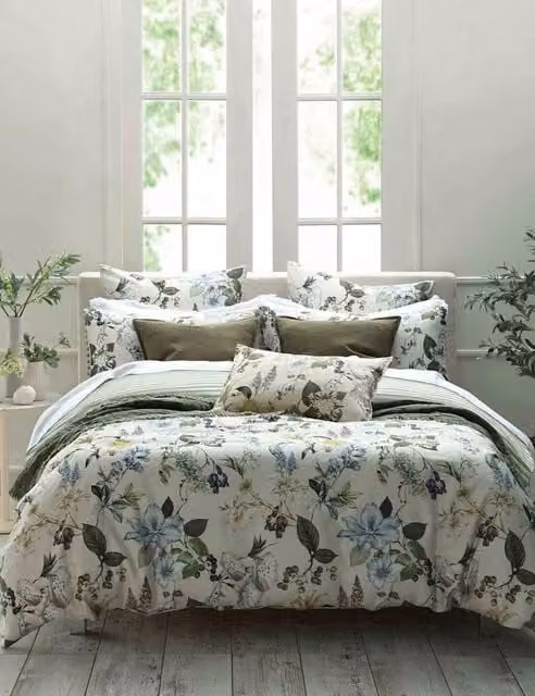 MM Linen Sanctuary Reversible Pure Cotton Floral Bedding Set, Ivory Mix, W: 140 cm, L: 200 cm