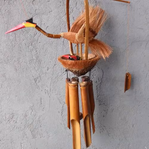 KDMD Bamboo Mother and Chicks Windchime in Brown – 2