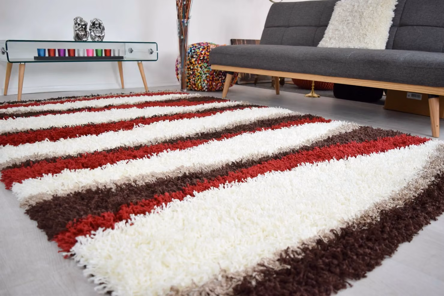 Bravich LTD California Thick Shaggy Waves Rug in Red and Multicolour, W: 60 cm, L: 230 cm – 3