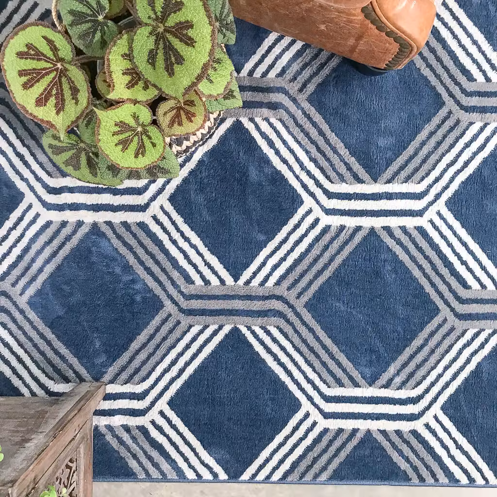 Kukoon Modern Geometric Living Area Rug in Blue and Grey, W: 80 cm, L: 150 cm – 2